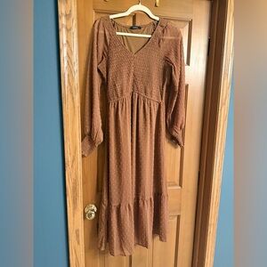 Brown Smocked Tiered Sundress. M.